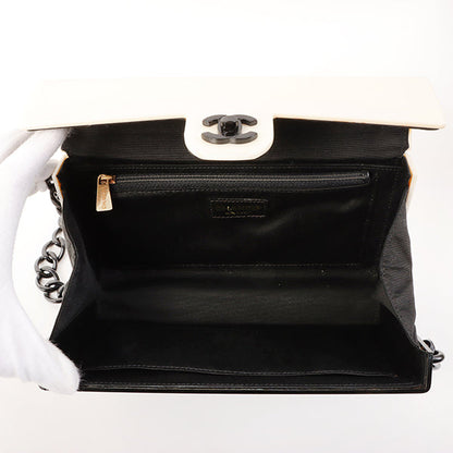 Chanel Around 2001 Made Plastic Bicolor Chain Shoulder Bag Ivory/ Black