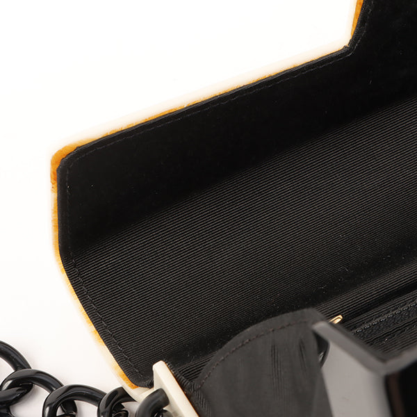 Chanel Around 2001 Made Plastic Bicolor Chain Shoulder Bag Ivory/ Black