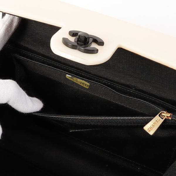 Chanel Around 2001 Made Plastic Bicolor Chain Shoulder Bag Ivory/ Black
