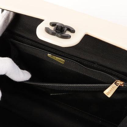 Chanel Around 2001 Made Plastic Bicolor Chain Shoulder Bag Ivory/ Black