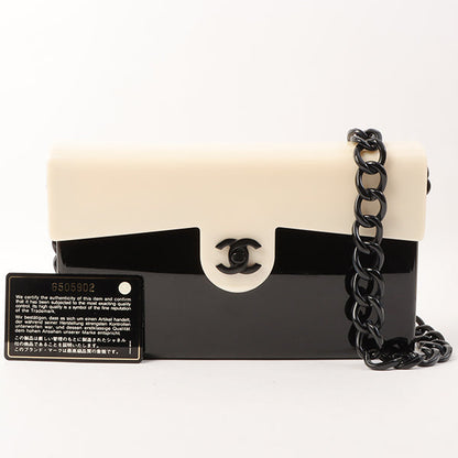Chanel Around 2001 Made Plastic Bicolor Chain Shoulder Bag Ivory/ Black