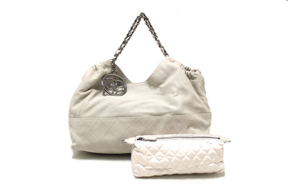 Chanel White Calfskin Leather Coco Cabas Shoulder Tote Bag