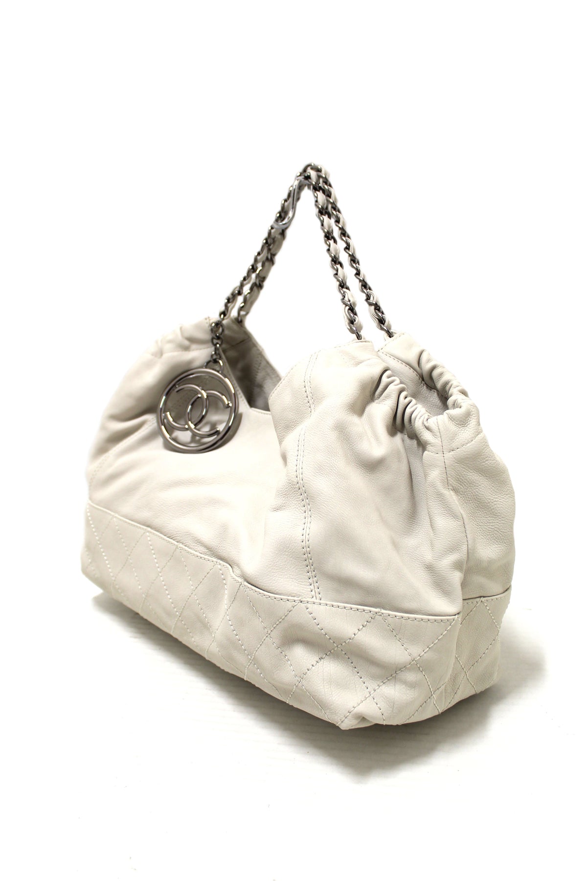 Chanel White Calfskin Leather Coco Cabas Shoulder Tote Bag
