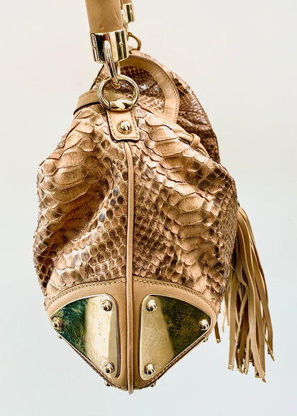 GUCCI BEIGE PYTHON INDY HOBO BAG
