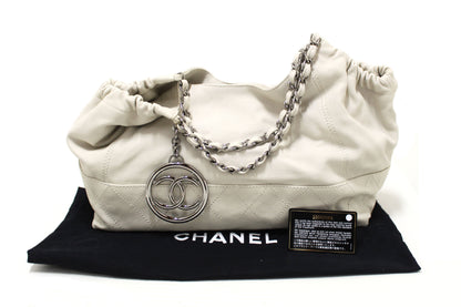 Chanel White Calfskin Leather Coco Cabas Shoulder Tote Bag