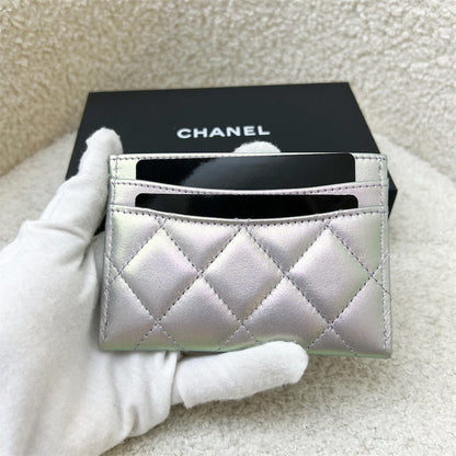 Chanel Classic Flat Card Holder in Iridescent Purple Lambskin and LGHW