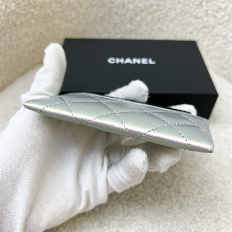 Chanel Classic Flat Card Holder in Iridescent Purple Lambskin and LGHW