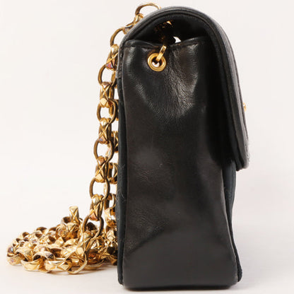 CHANEL Around 1990 Made Leather Silk Satin Combination Design Flap Bijoux Chain Bag Mini Black