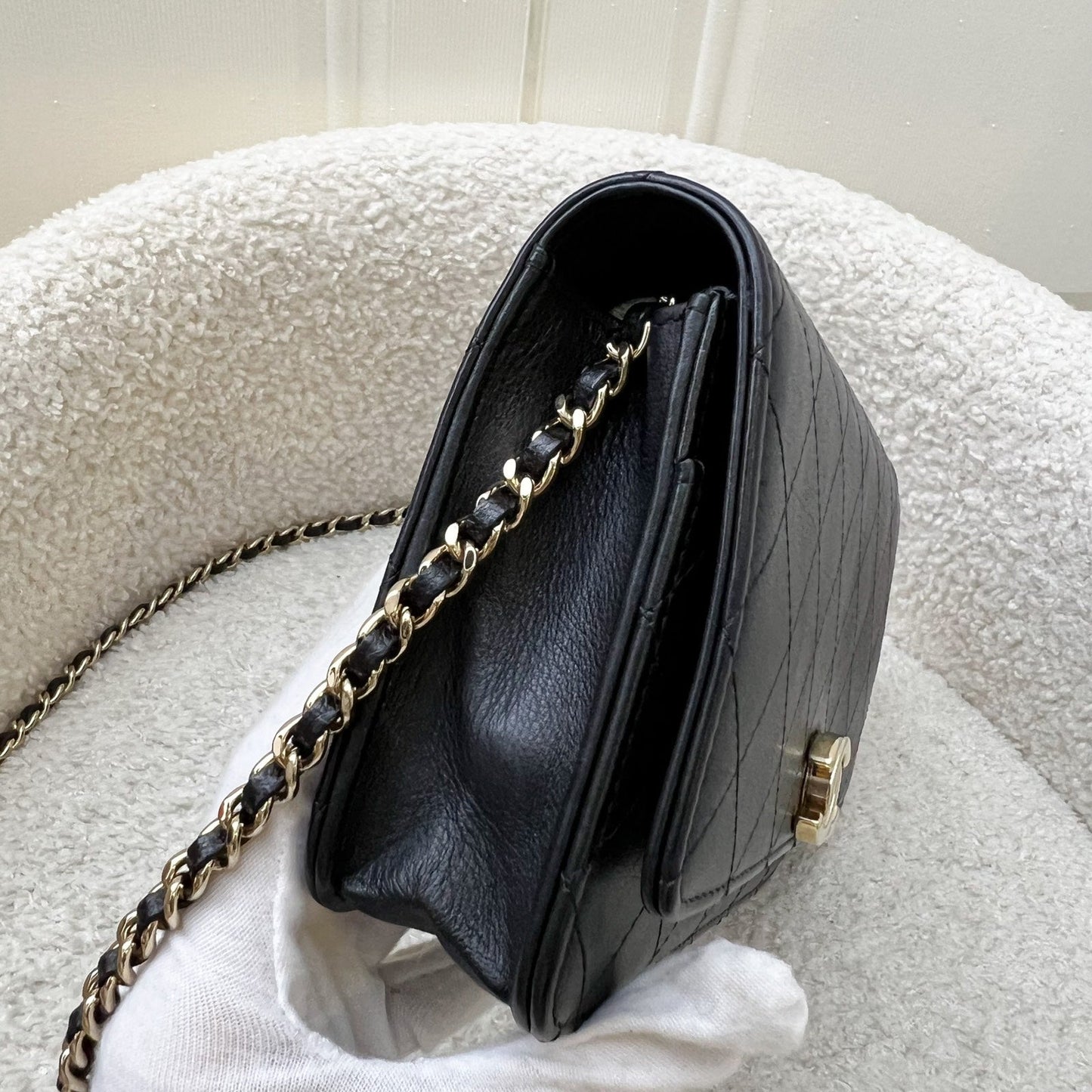 Chanel Seasonal Wallet on Chain WOC in Black Lambskin and LGHW