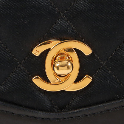 CHANEL Around 1990 Made Leather Silk Satin Combination Design Flap Bijoux Chain Bag Mini Black