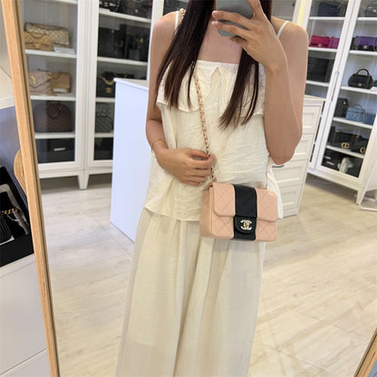Chanel Classic Square Mini Flap in Bicolor Beige and Black Lambskin and LGHW