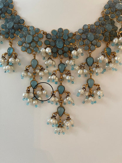 Rare Chanel 90’s Vintage Blue Gripoix & Faux Pearl Statement Necklace
