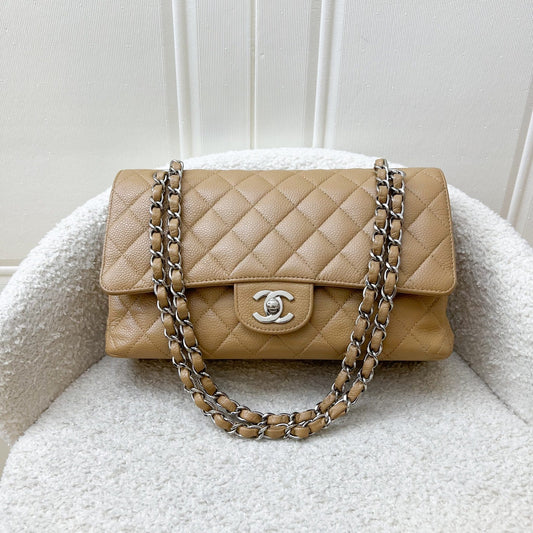 Chanel Medium Classic Flap CF in Beige Caviar and SHW