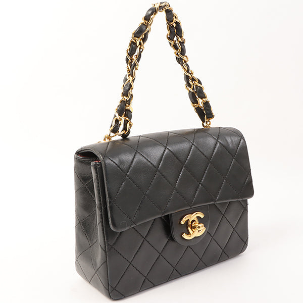 Chanel Around 1995 Made Classic Flap Chain Top Handle Bag Mini Black