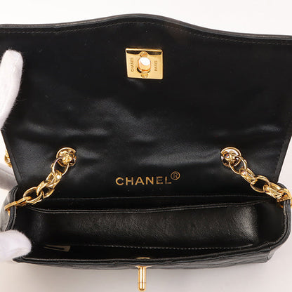 CHANEL Around 1990 Made Leather Silk Satin Combination Design Flap Bijoux Chain Bag Mini Black
