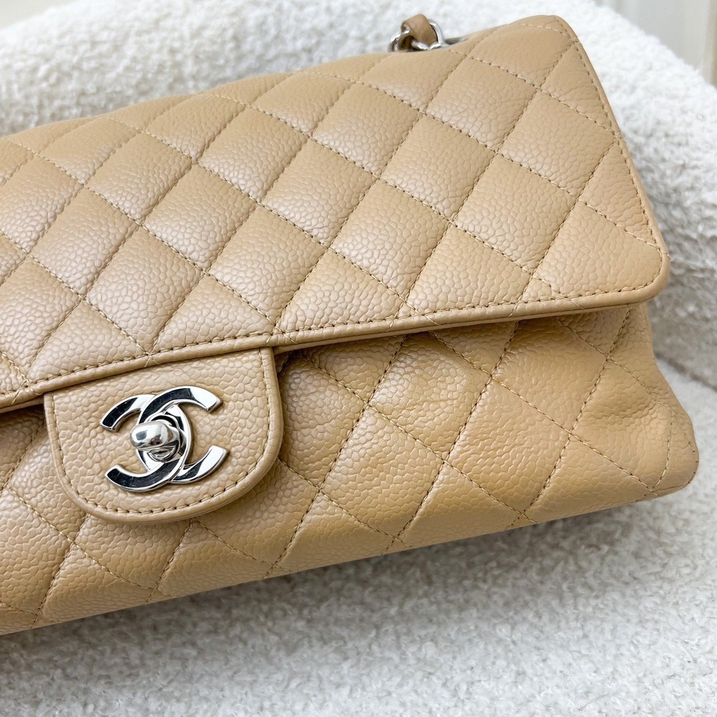 Chanel Medium Classic Flap CF in Beige Caviar and SHW