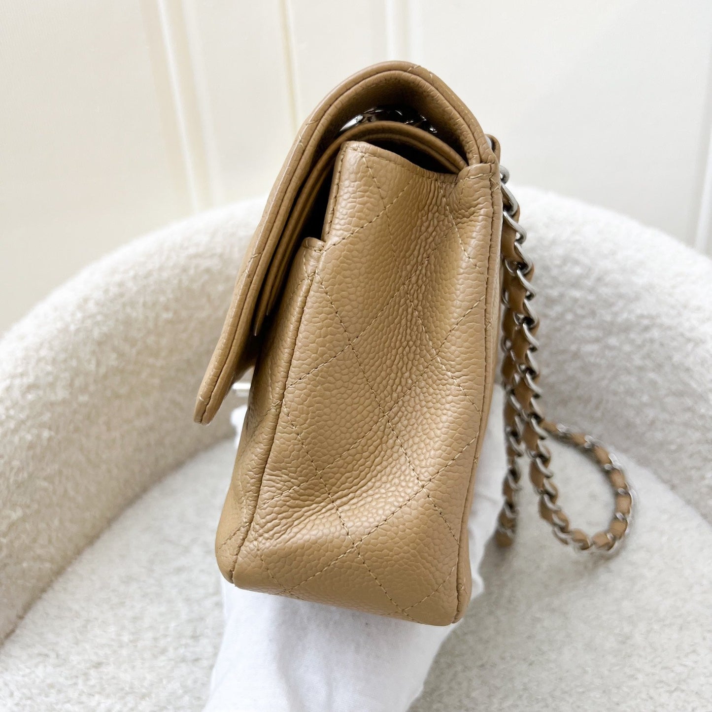 Chanel Medium Classic Flap CF in Beige Caviar and SHW