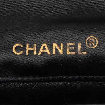 CHANEL Around 1990 Made Leather Silk Satin Combination Design Flap Bijoux Chain Bag Mini Black