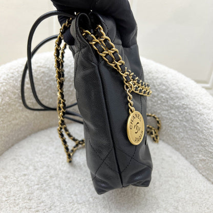 Chanel 22 Mini Hobo Handbag in Black Shiny Caviar and AGHW (Model: AS3980)