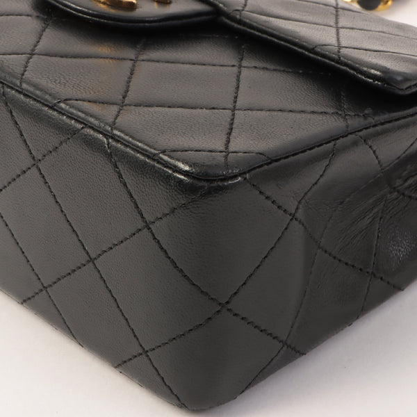 Chanel Around 1995 Made Classic Flap Chain Top Handle Bag Mini Black