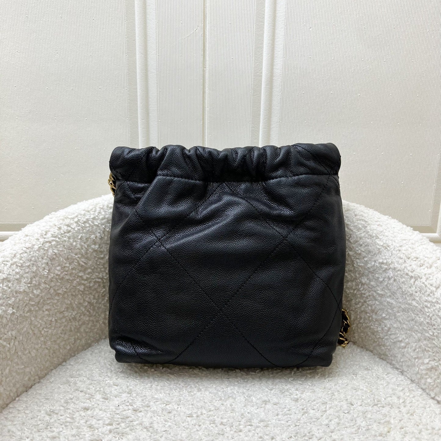 Chanel 22 Mini Hobo Handbag in Black Shiny Caviar and AGHW (Model: AS3980)