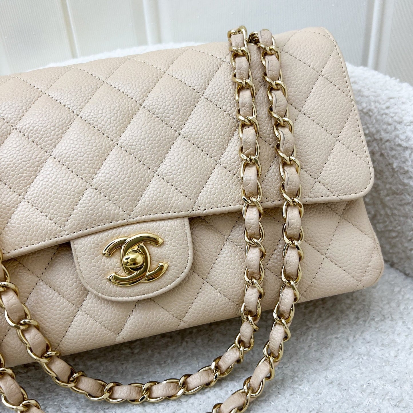 Chanel Medium Classic Flap CF in Beige Caviar and GHW