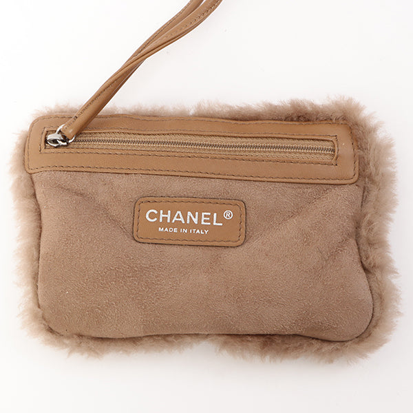 Chanel Around 2006 Made Mouton Cc Mark Stitch Shoulder Bag With Pouch Grey Beige