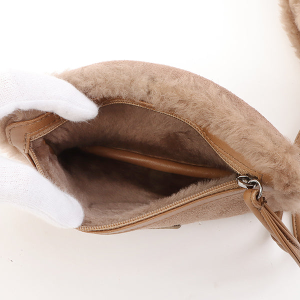 Chanel Around 2006 Made Mouton Cc Mark Stitch Shoulder Bag With Pouch Grey Beige