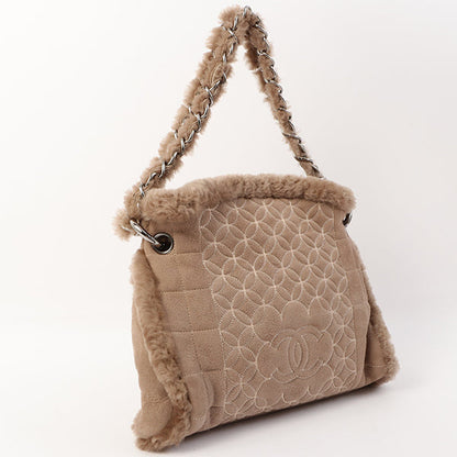 Chanel Around 2006 Made Mouton Cc Mark Stitch Shoulder Bag With Pouch Grey Beige