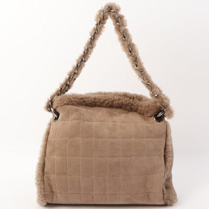 Chanel Around 2006 Made Mouton Cc Mark Stitch Shoulder Bag With Pouch Grey Beige