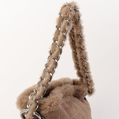 Chanel Around 2006 Made Mouton Cc Mark Stitch Shoulder Bag With Pouch Grey Beige