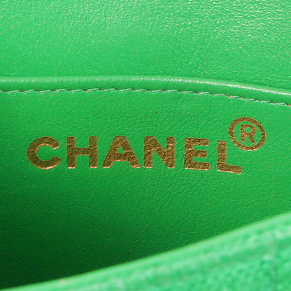 Chanel Around 1992 Made Linen Mademoiselle Stitch Turn-Lock Chain Bag Mini Green