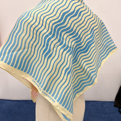 Chanel Cruise in Singapore 90cm VIP Gift Scarf in Pink / Blue / Cream 100% Silk