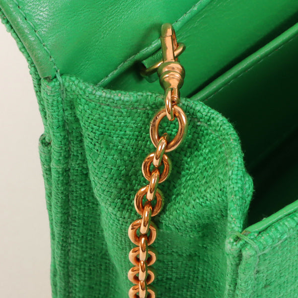 Chanel Around 1992 Made Linen Mademoiselle Stitch Turn-Lock Chain Bag Mini Green