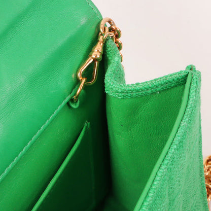 Chanel Around 1992 Made Linen Mademoiselle Stitch Turn-Lock Chain Bag Mini Green