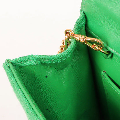 Chanel Around 1992 Made Linen Mademoiselle Stitch Turn-Lock Chain Bag Mini Green