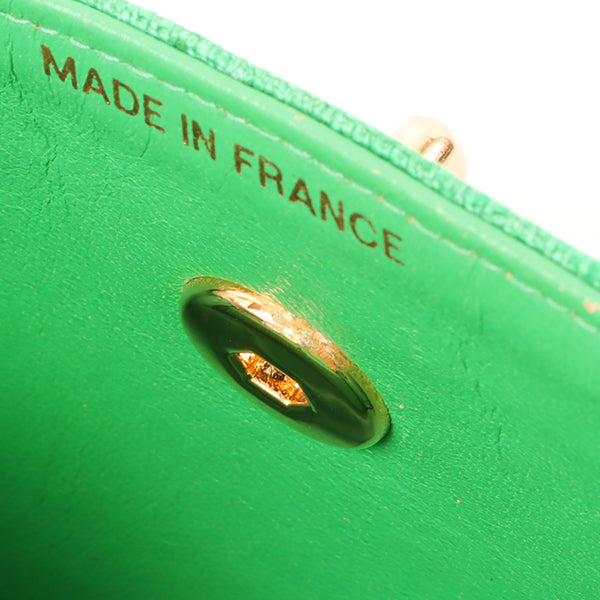 Chanel Around 1992 Made Linen Mademoiselle Stitch Turn-Lock Chain Bag Mini Green