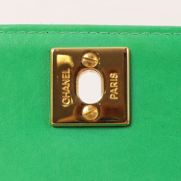 Chanel Around 1992 Made Linen Mademoiselle Stitch Turn-Lock Chain Bag Mini Green