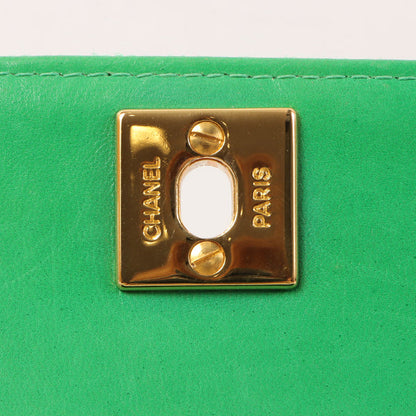 Chanel Around 1992 Made Linen Mademoiselle Stitch Turn-Lock Chain Bag Mini Green