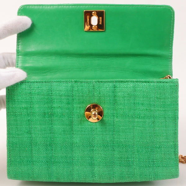 Chanel Around 1992 Made Linen Mademoiselle Stitch Turn-Lock Chain Bag Mini Green