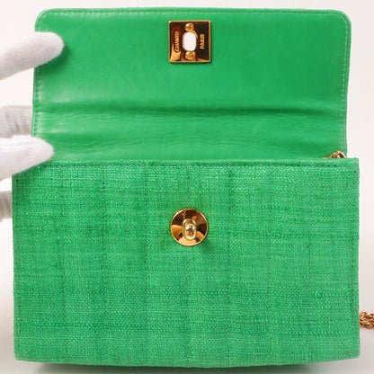 Chanel Around 1992 Made Linen Mademoiselle Stitch Turn-Lock Chain Bag Mini Green