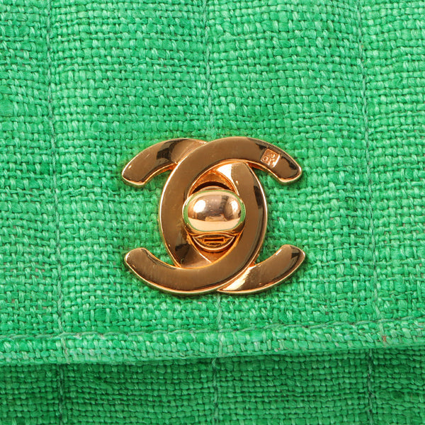 Chanel Around 1992 Made Linen Mademoiselle Stitch Turn-Lock Chain Bag Mini Green
