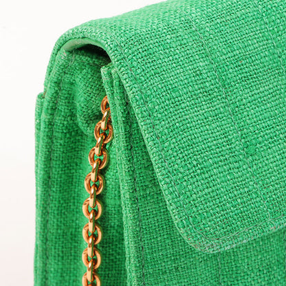 Chanel Around 1992 Made Linen Mademoiselle Stitch Turn-Lock Chain Bag Mini Green