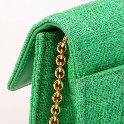 Chanel Around 1992 Made Linen Mademoiselle Stitch Turn-Lock Chain Bag Mini Green