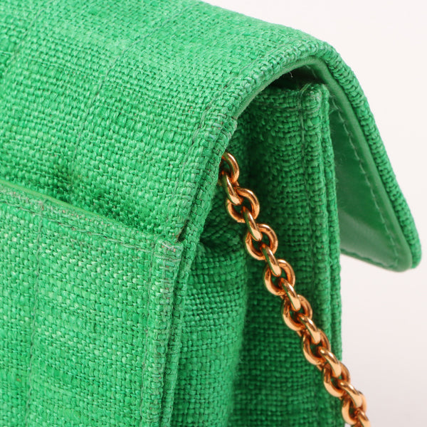 Chanel Around 1992 Made Linen Mademoiselle Stitch Turn-Lock Chain Bag Mini Green