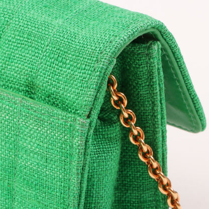Chanel Around 1992 Made Linen Mademoiselle Stitch Turn-Lock Chain Bag Mini Green