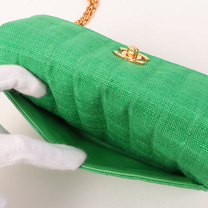 Chanel Around 1992 Made Linen Mademoiselle Stitch Turn-Lock Chain Bag Mini Green