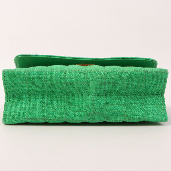 Chanel Around 1992 Made Linen Mademoiselle Stitch Turn-Lock Chain Bag Mini Green