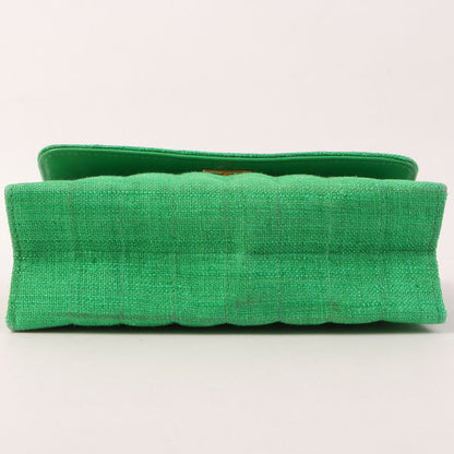 Chanel Around 1992 Made Linen Mademoiselle Stitch Turn-Lock Chain Bag Mini Green