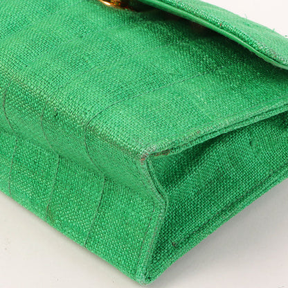 Chanel Around 1992 Made Linen Mademoiselle Stitch Turn-Lock Chain Bag Mini Green
